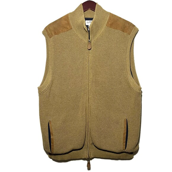 Orvis Mechanics Foul-Weather Vest Mens Sz Large Heavy Knit Sweater Suede Hunting